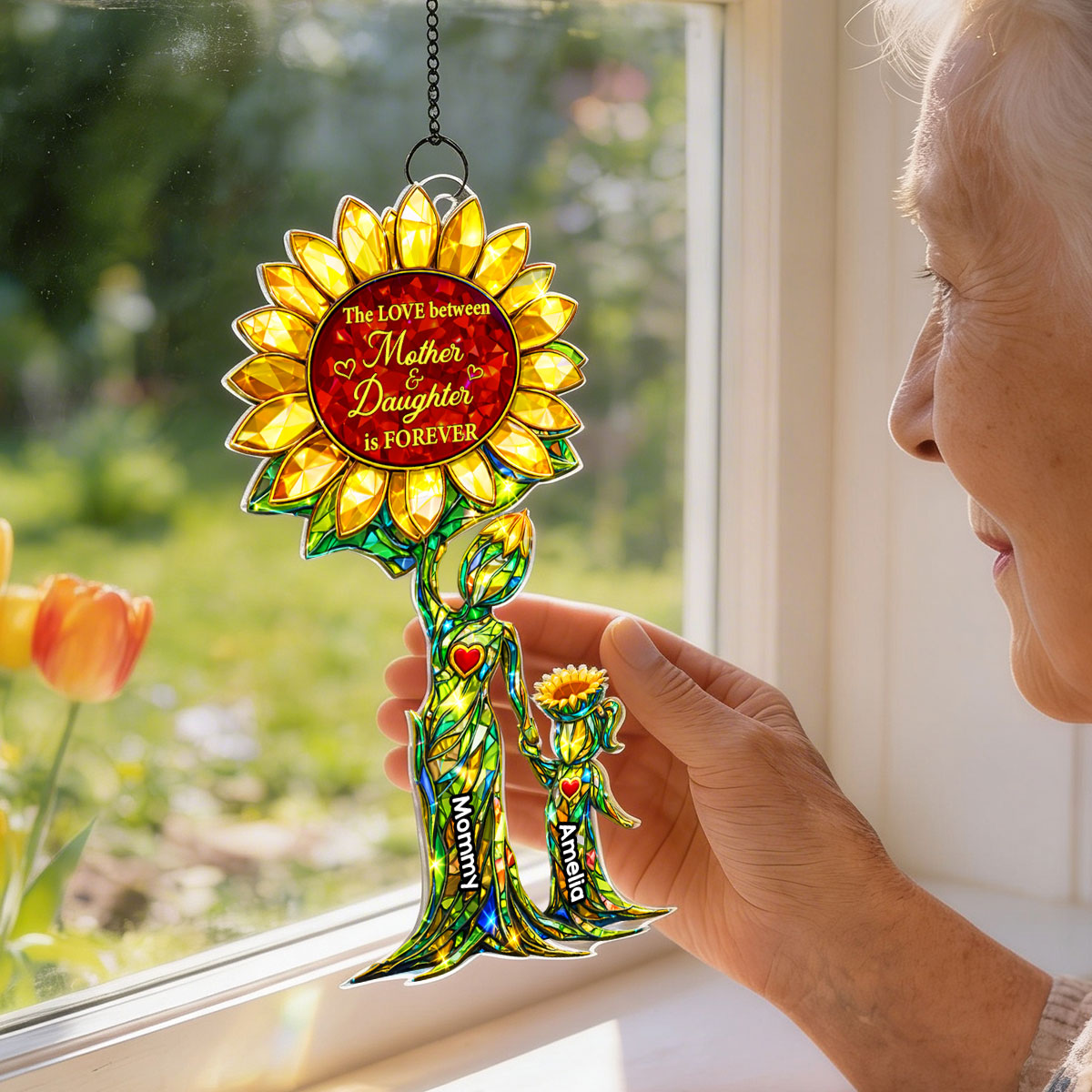 The Love Between Mother And Daughter is Forever - Personalized Suncatcher - Heartfelt Mother's Day Gift for Mom, Wife