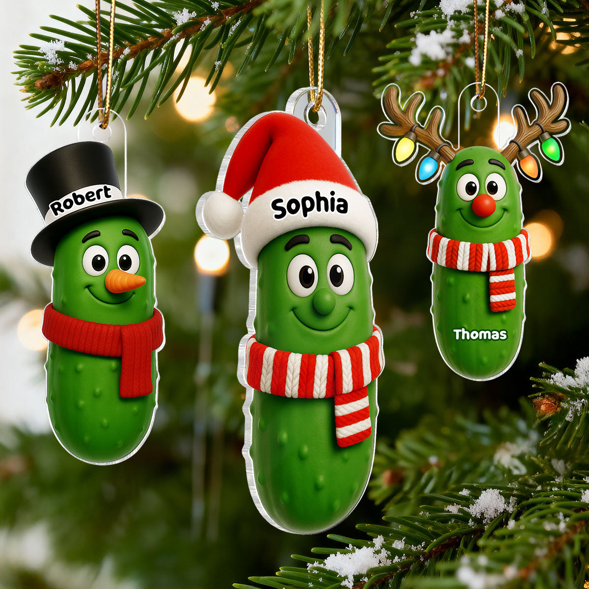 Christmas Pickle Characters - Personalized Acrylic Ornament - Funny White Elephant Gift