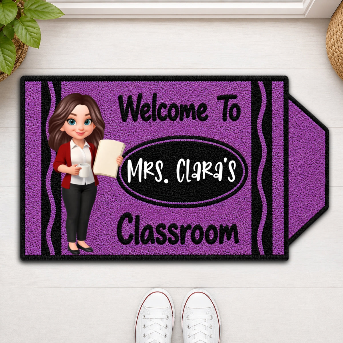 Happy Crayon Teacher Welcome To Classroom - Personalized Doormat - Back To School Gift For Teacher, Classroom Decor