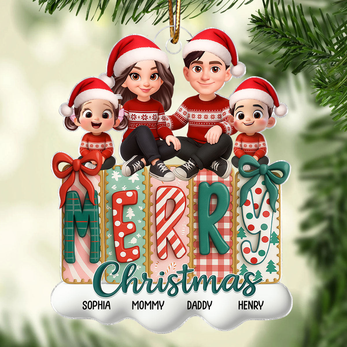Merry Christmas Family - Personalized Acrylic Ornament - Christmas Gift For Family, for Wife, Husband