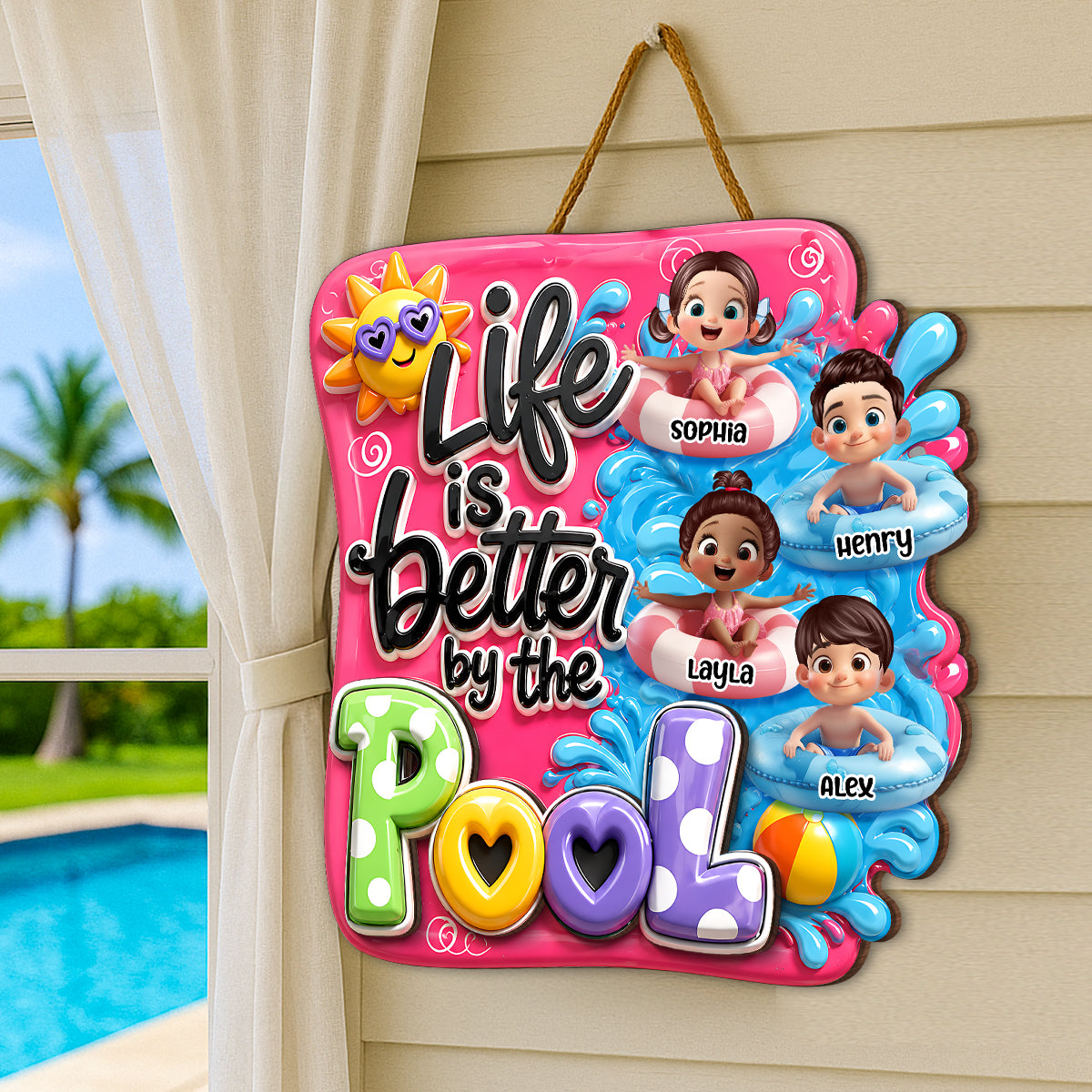 Life Is Better By The Pool Kids - Personalized Wood Sign - Gift For Grandparents, Summer Decoration