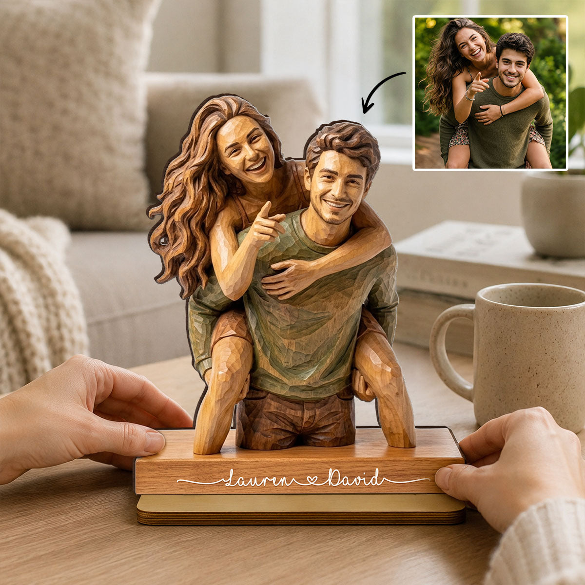Custom Couple Photo - Personalized 2-Layered Wooden Plaque - Romantic Anniversary Gift for Wife Husband