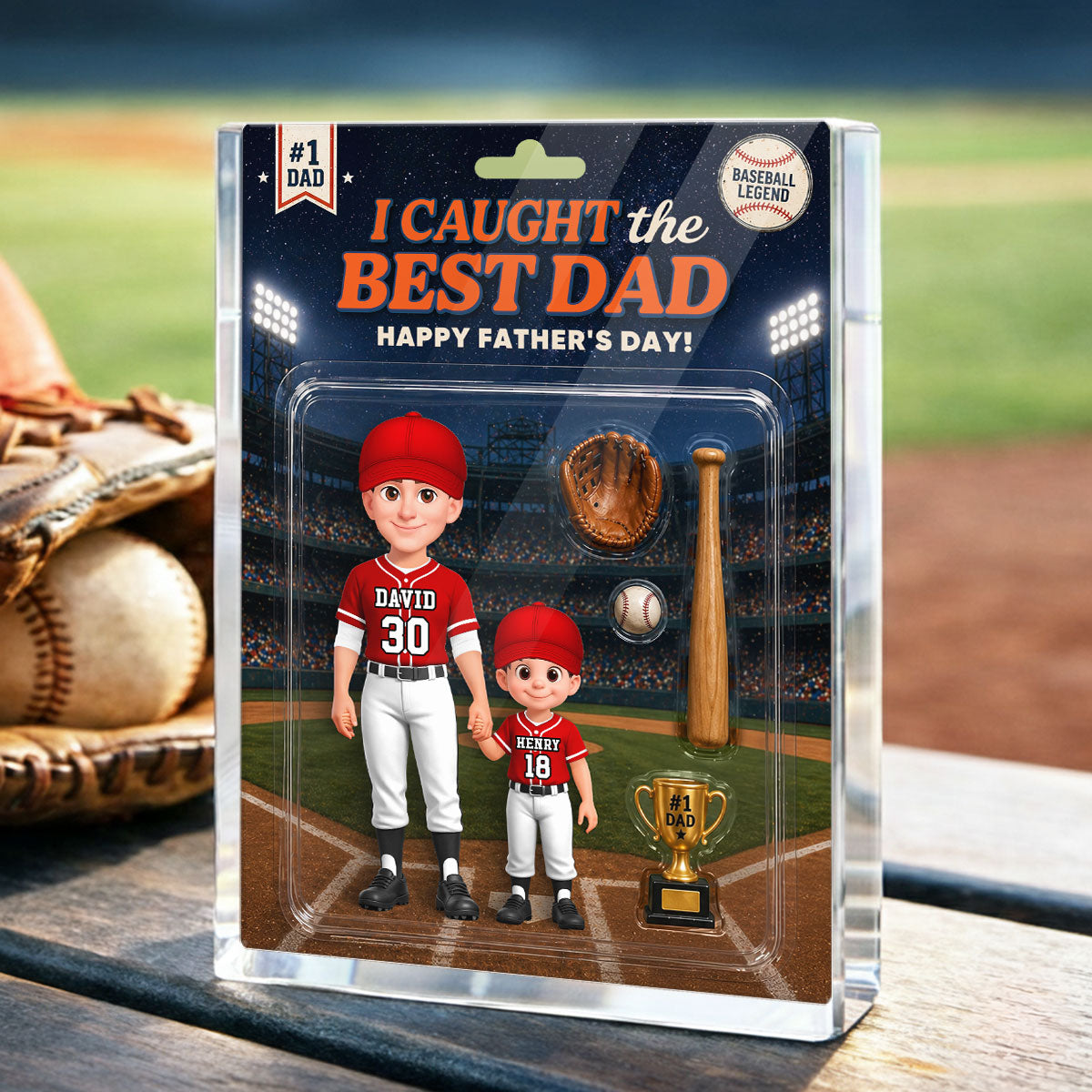 Retro Friday Night Light Baseball We Caught The Best Dad - Personalized Acrylic Block Plaque -  Gift For Baseball Dad