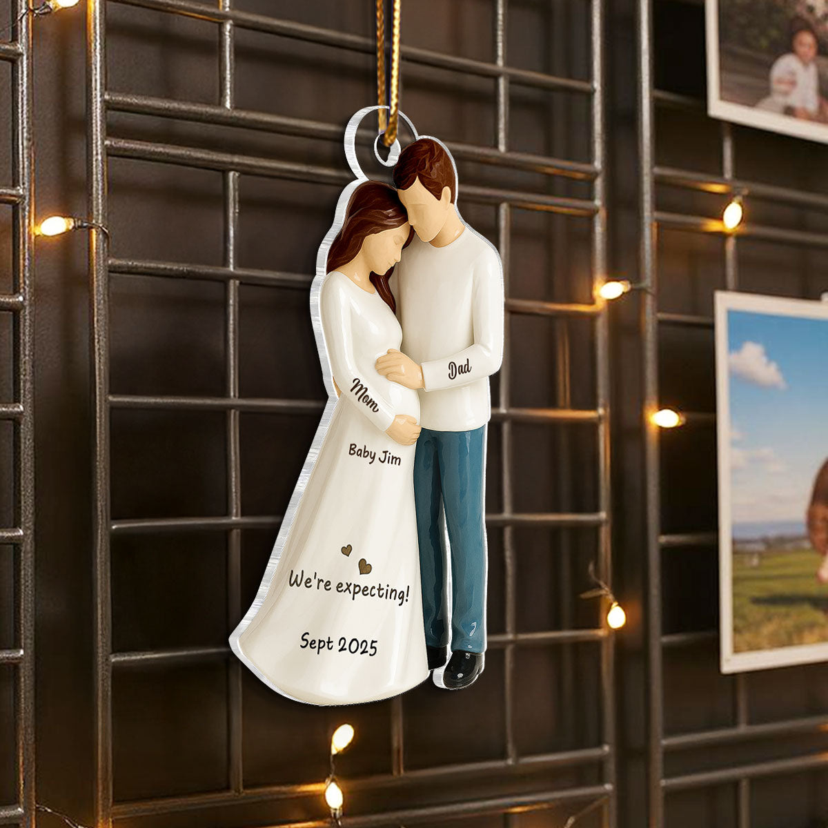 Waiting For You With All Our Hearts 3D Effect Couple Expecting Baby Personalized Flat Acrylic Ornament, Baby Shower Gift For Parents-to-be