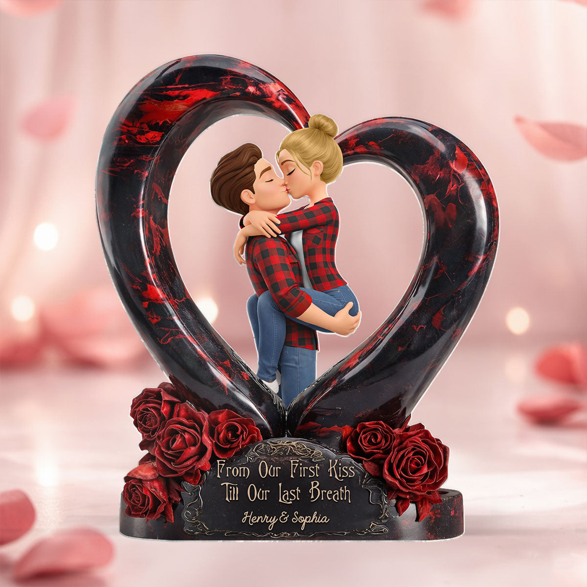 Couple Dark Romantic Heart Rose - Personalized Acrylic Block Plaque - Anniversary, Valentine's Day Gift, Gift For Him, Gift For Her