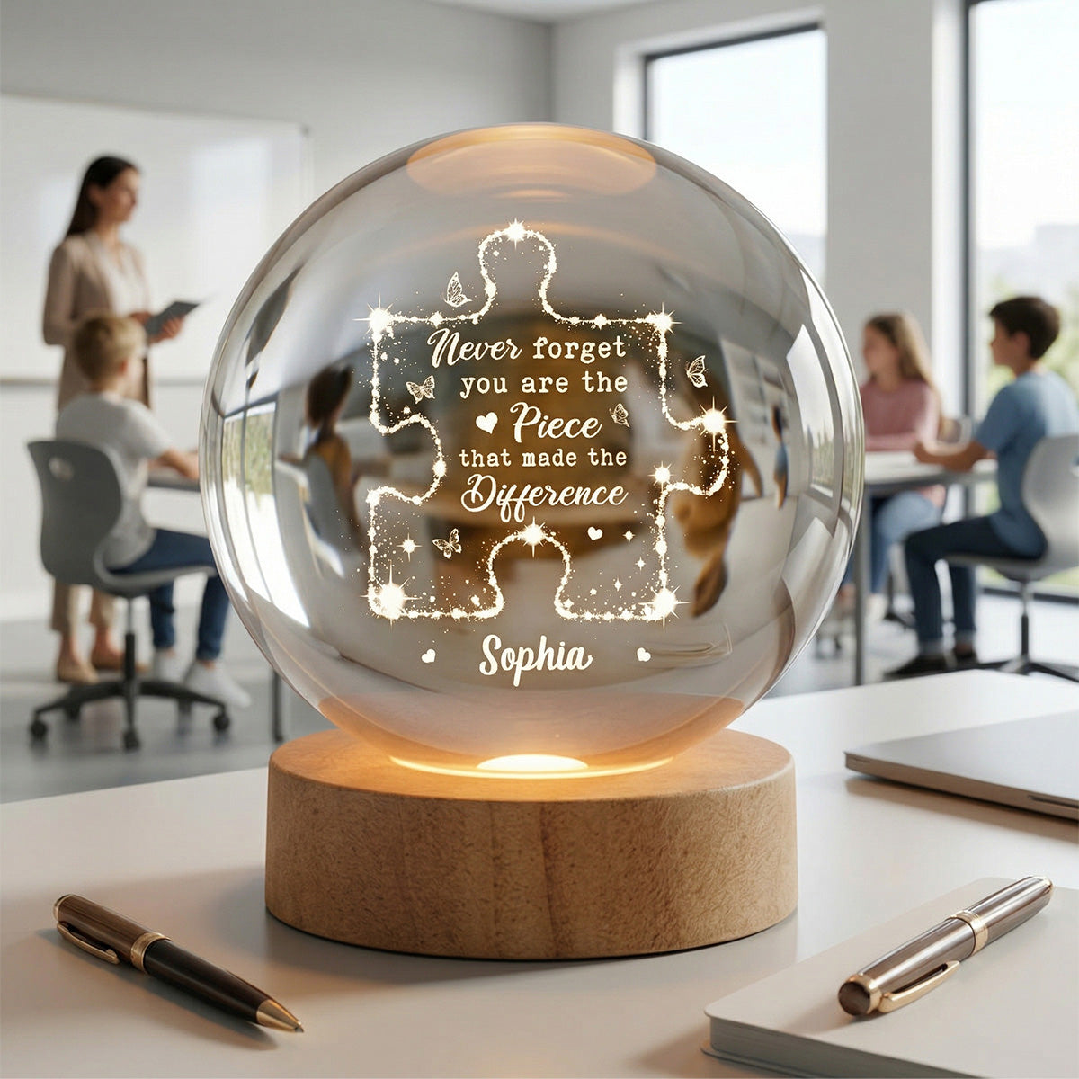 Never Forget The Difference You Make - Personalized Crystal Ball LED Night Light - Thank You Appreciation Gift for Coworker, Teacher, Employee Leaving Gift