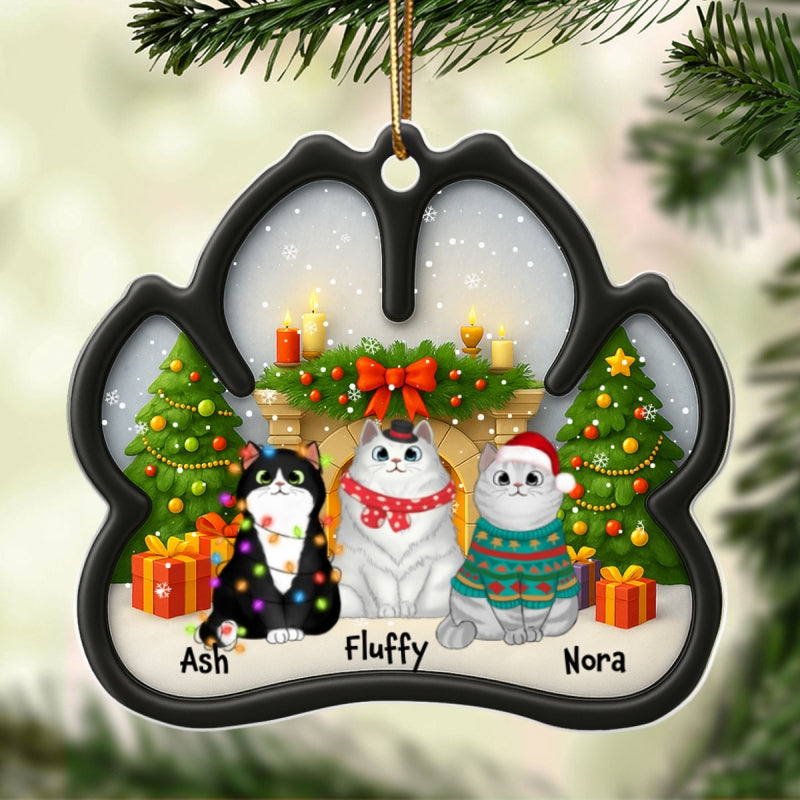 Custom Paw Cute Cartoon Cats - Personalized Acrylic Ornament - Christmas Gift For Cat Lovers