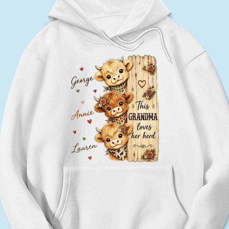 This Grandma Loves Her Herd Highland Cow - Personalized Shirt - Cozy Fall Shirt for Grandma
