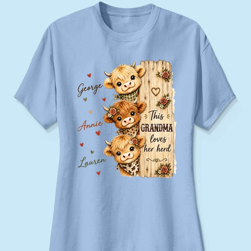 This Grandma Loves Her Herd Highland Cow - Personalized Shirt - Cozy Fall Shirt for Grandma