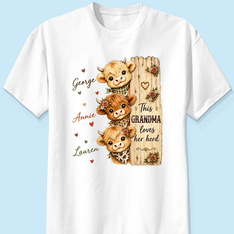 This Grandma Loves Her Herd Highland Cow - Personalized Shirt - Cozy Fall Shirt for Grandma