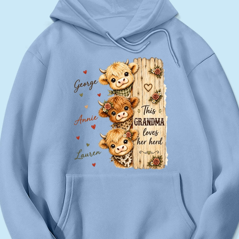 This Grandma Loves Her Herd Highland Cow - Personalized Shirt - Cozy Fall Shirt for Grandma