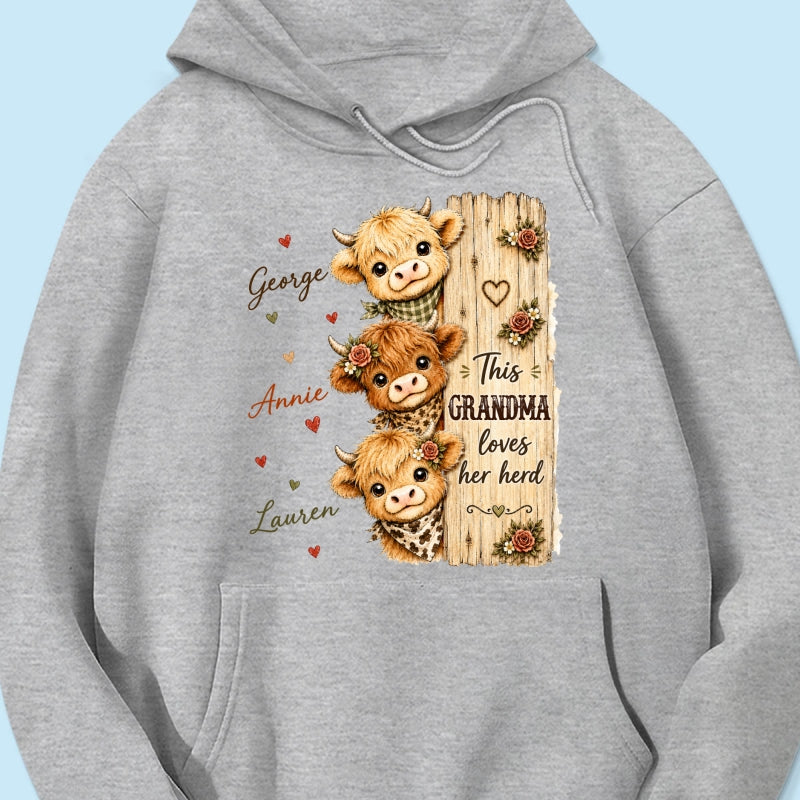 This Grandma Loves Her Herd Highland Cow - Personalized Shirt - Cozy Fall Shirt for Grandma