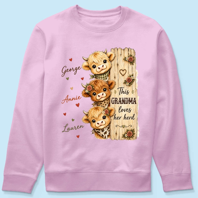 This Grandma Loves Her Herd Highland Cow - Personalized Shirt - Cozy Fall Shirt for Grandma