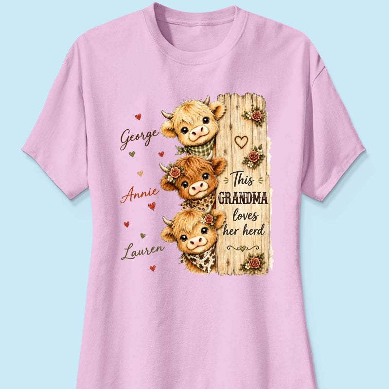This Grandma Loves Her Herd Highland Cow - Personalized Shirt - Cozy Fall Shirt for Grandma