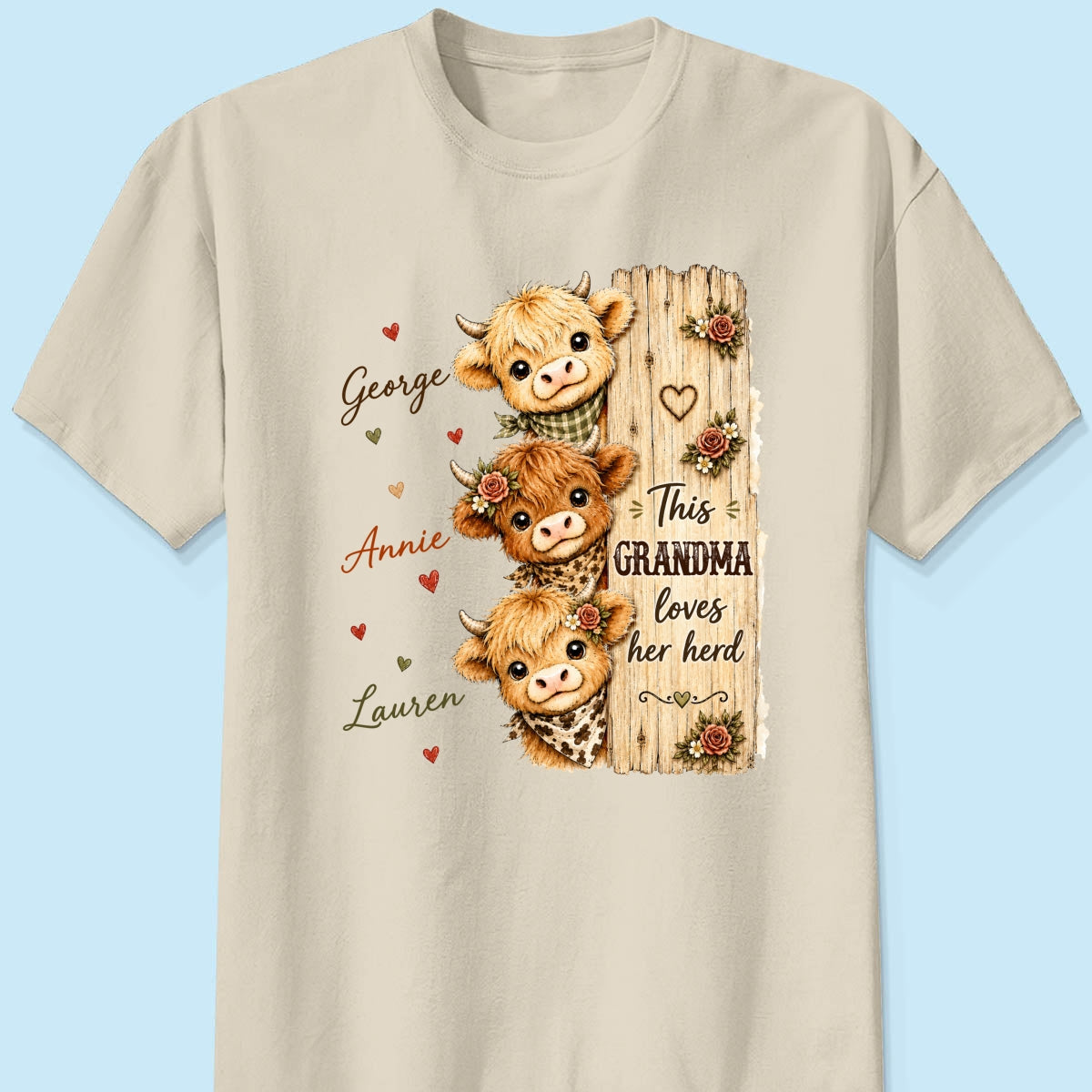 This Grandma Loves Her Herd Highland Cow - Personalized Shirt - Cozy Fall Shirt for Grandma