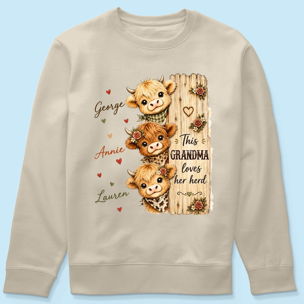 This Grandma Loves Her Herd Highland Cow - Personalized Shirt - Cozy Fall Shirt for Grandma