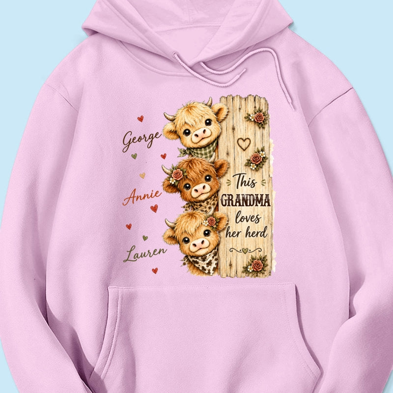 This Grandma Loves Her Herd Highland Cow - Personalized Shirt - Cozy Fall Shirt for Grandma