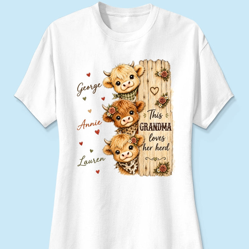 This Grandma Loves Her Herd Highland Cow - Personalized Shirt - Cozy Fall Shirt for Grandma