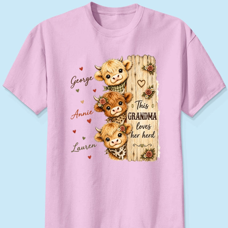 This Grandma Loves Her Herd Highland Cow - Personalized Shirt - Cozy Fall Shirt for Grandma