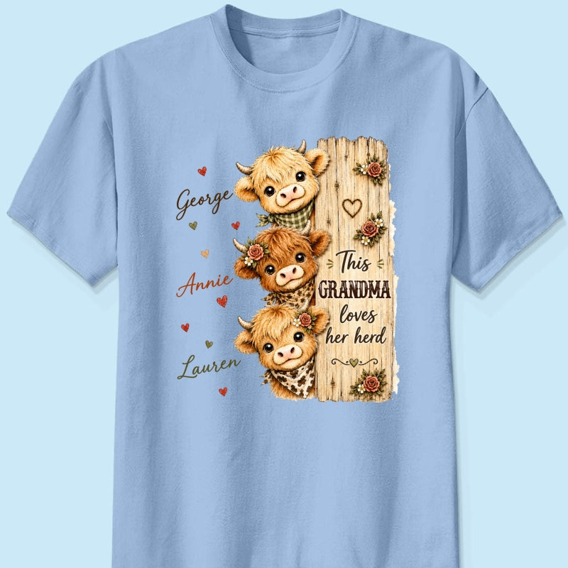 This Grandma Loves Her Herd Highland Cow - Personalized Shirt - Cozy Fall Shirt for Grandma