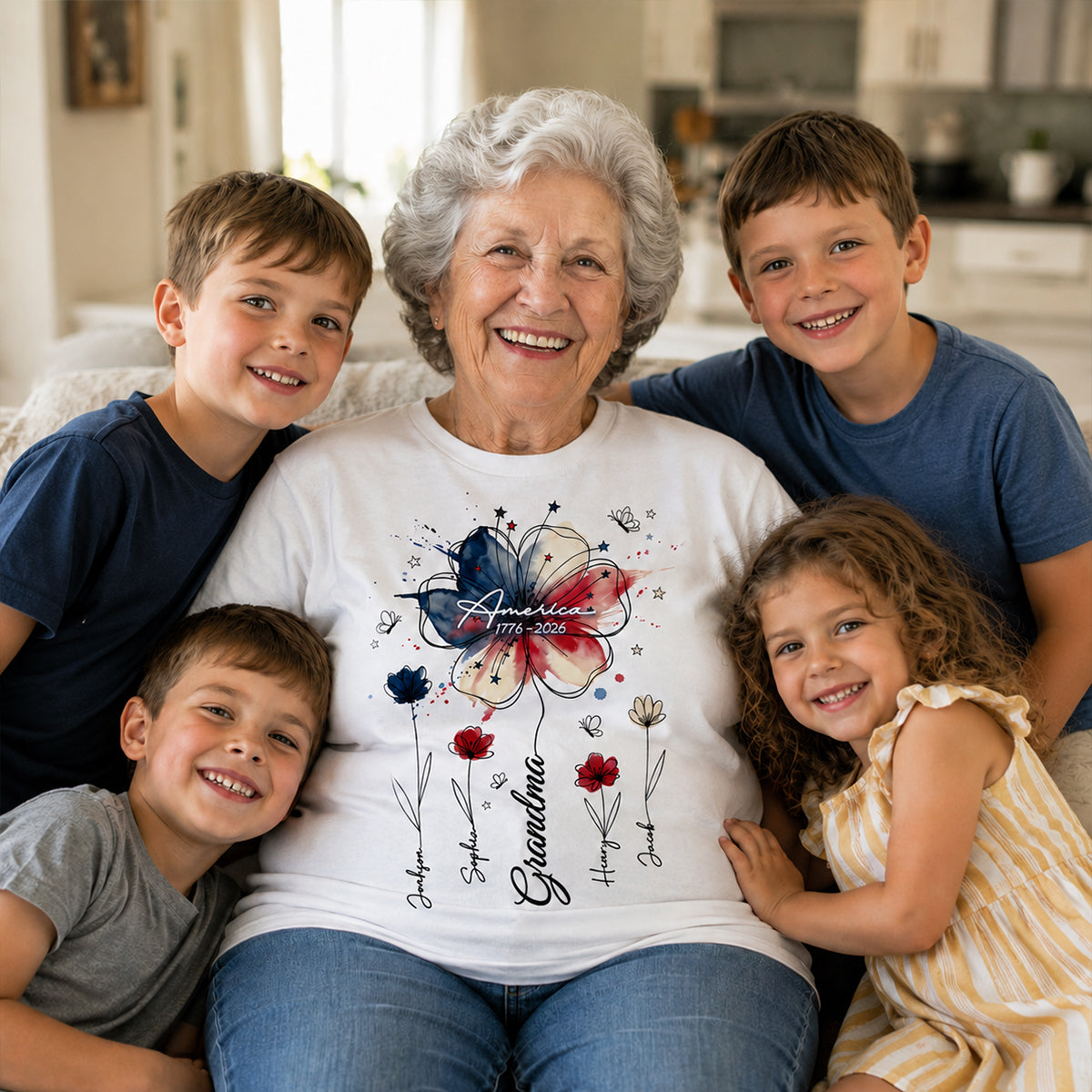 USA 250th Anniversary Floral Grandma - Personalized Shirt - Patriotic Gift for Grandma, Mom