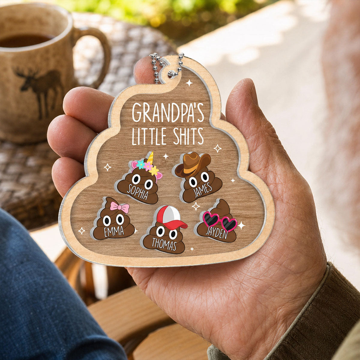 Grandpa's Little Turds - Personalized Shaker Car Ornament - Funny Father's Day Gift For Grandpa