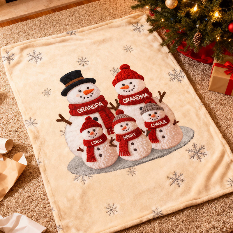 Christmas Grandma Grandkids Snowman Together - Personalized Fleece Blanket - Gift For Grandparents, Grandkids, Granddaughter, Grandson