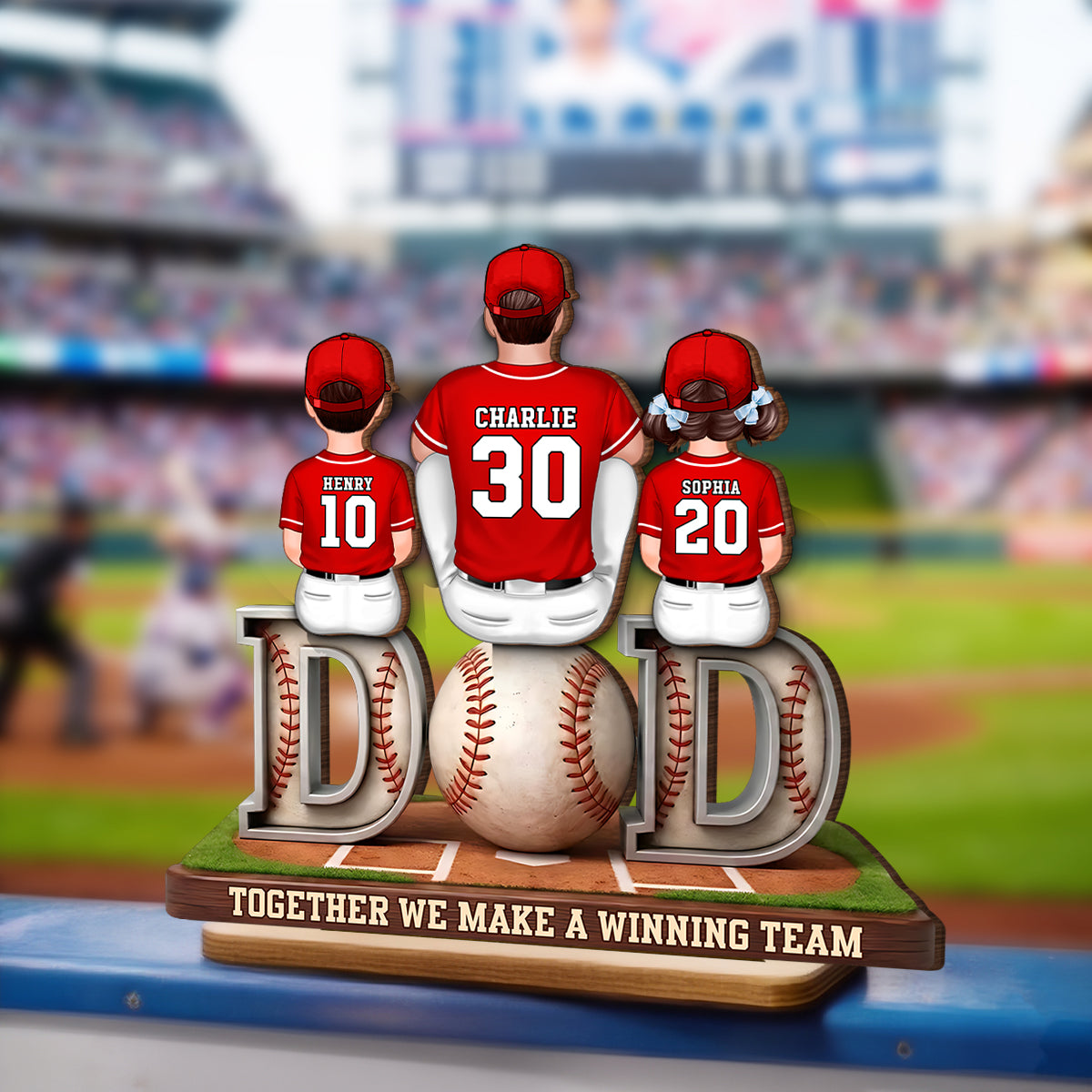 Daddy's Dream Team Baseball Family - Personalized 2-Layered Wooden Plaque - Heartfelt Gift For Baseball Dad, Gift For Family
