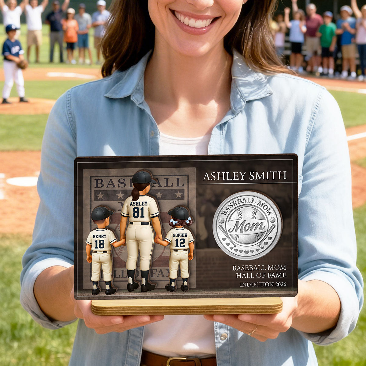 Baseball Mom Hall Of Fame - Personalized 2-Layered Wooden Plaque - Mother's Day Gift, Gift For Mom