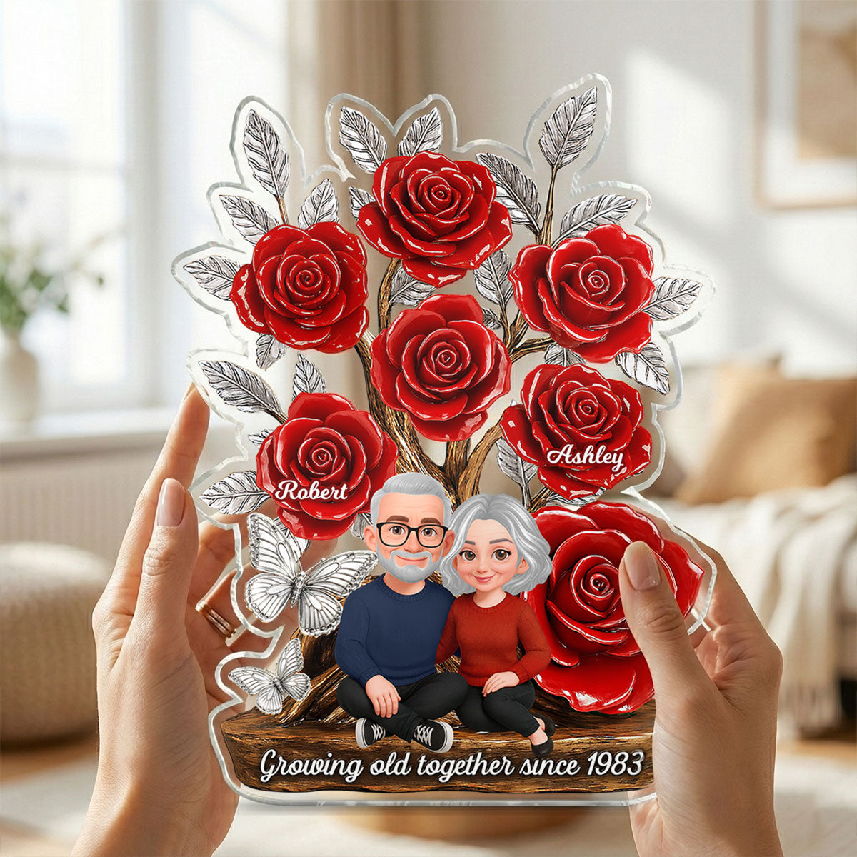 Eternal Love Timeless Roses Tree Couple Together - Personalized Acrylic Block Plaque - Valentine's Day Gift For Couple, Gift For Her, For Him