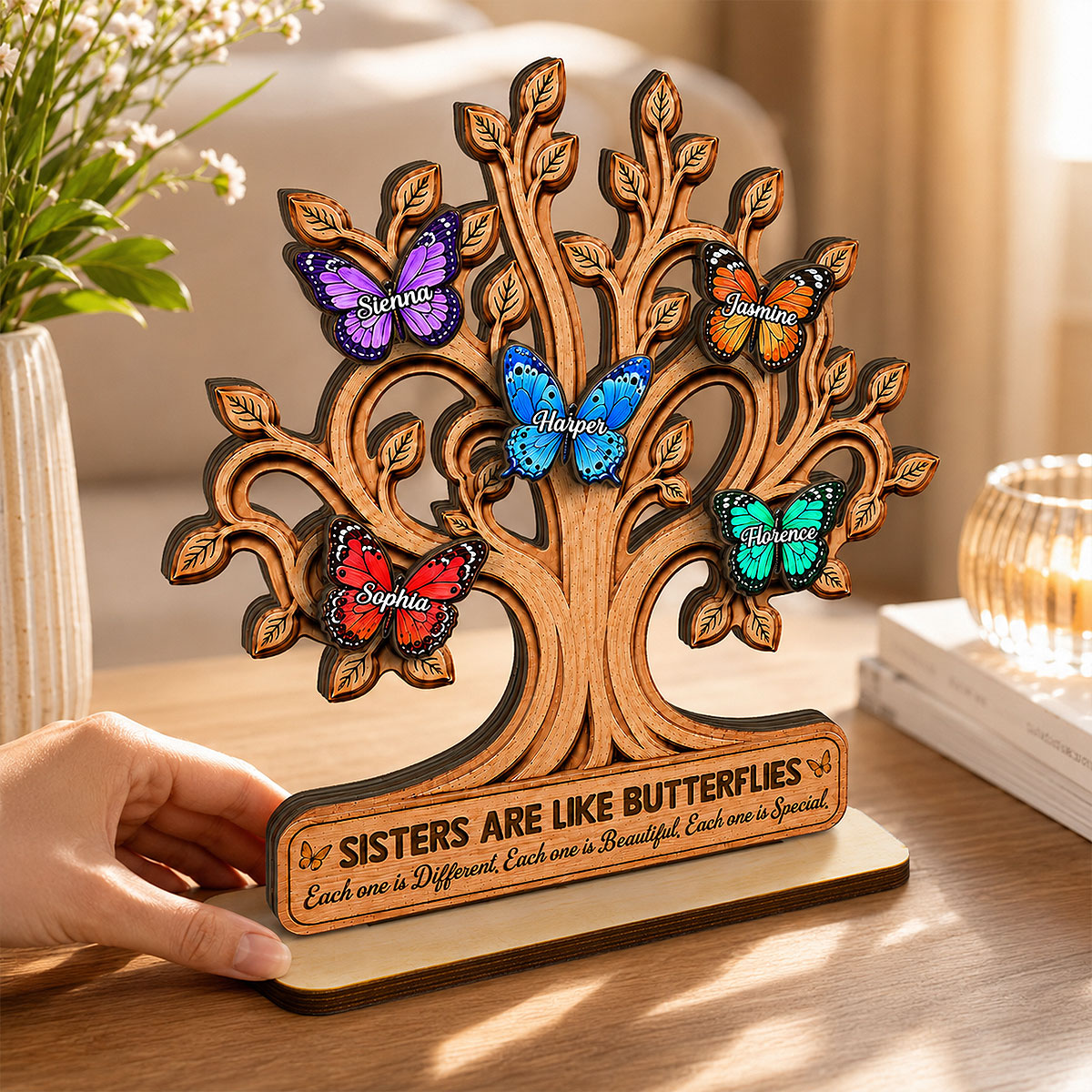 Sisters Besties Are Like Butterflies 2D Flat - Personalized Wooden Plaque - Gift For Besties, Sisters