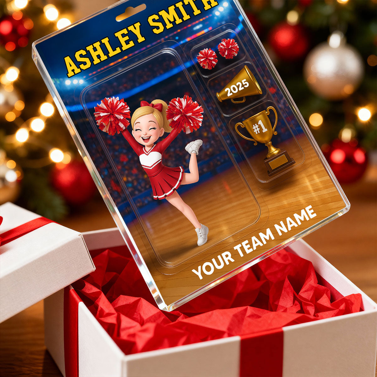 3D Effect Cheerleader Custom Figure Style Christmas - Personalized Acrylic Block Plaque - Christmas Gift For Cheerleaders