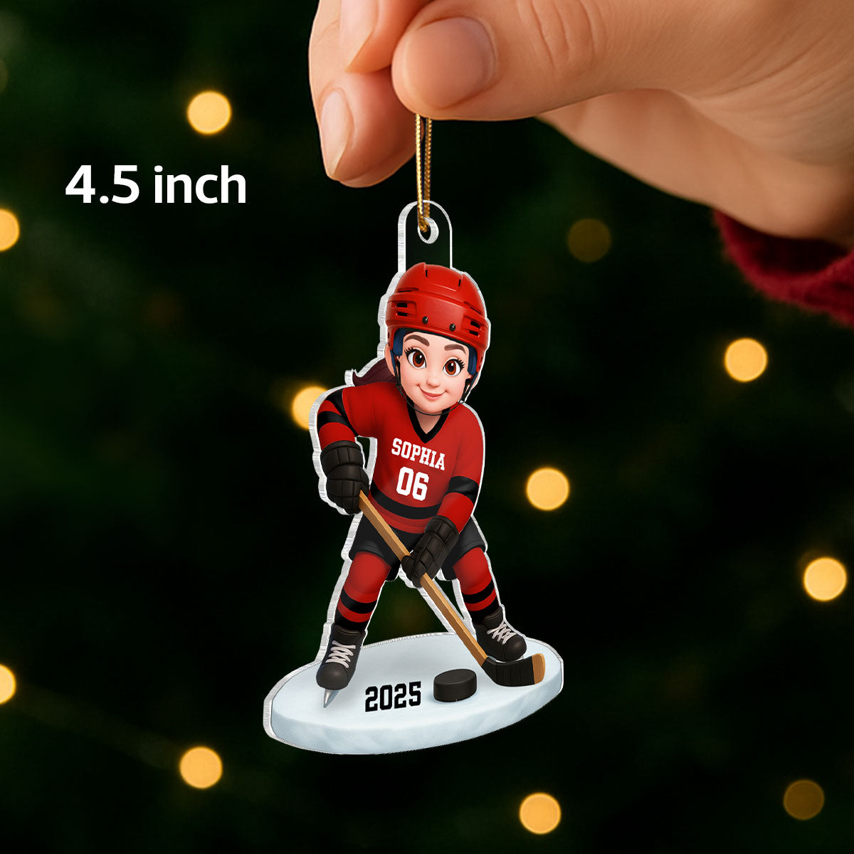 3D Effect Hockey Girl Boy - Personalized Acrylic Ornament - Christmas Gift for Daughter Son