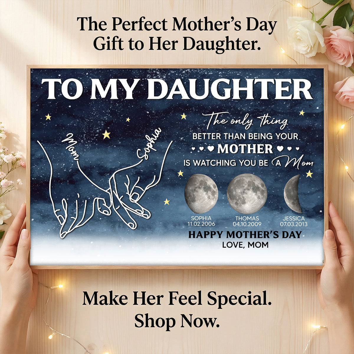 To My Daughter Mom And Daughter Custom Birthdate Moon Phase - Personalized Poster - Mother's Day Gift For Daughter