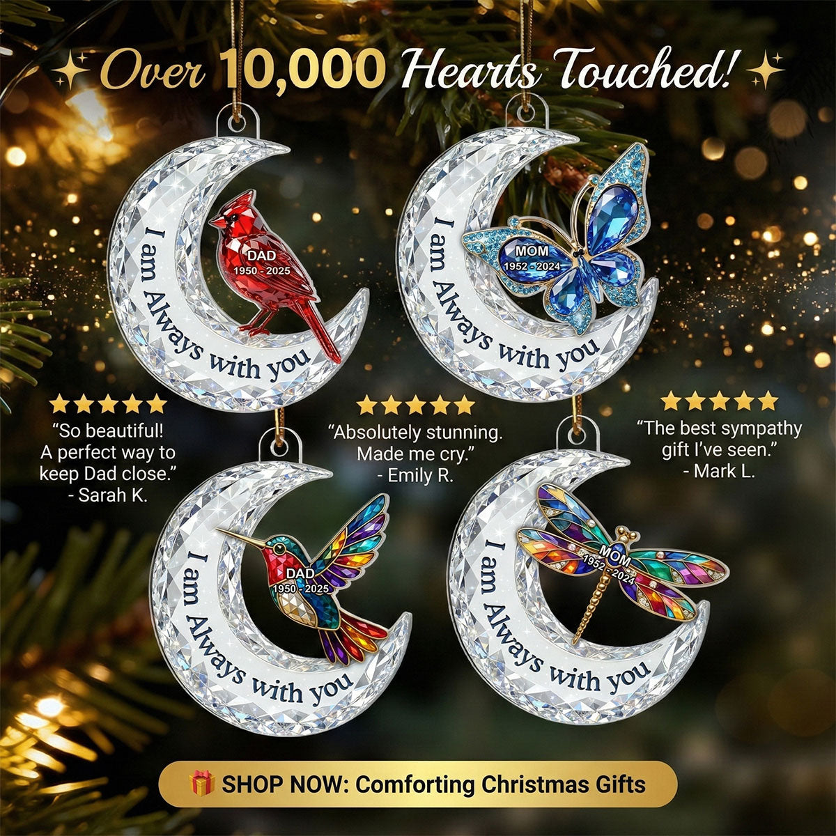 3D Effect Flat Christmas Cardinal On Moon Memorial - Personalized Acrylic Ornament - Remembrance Gift, Sympathy Gift