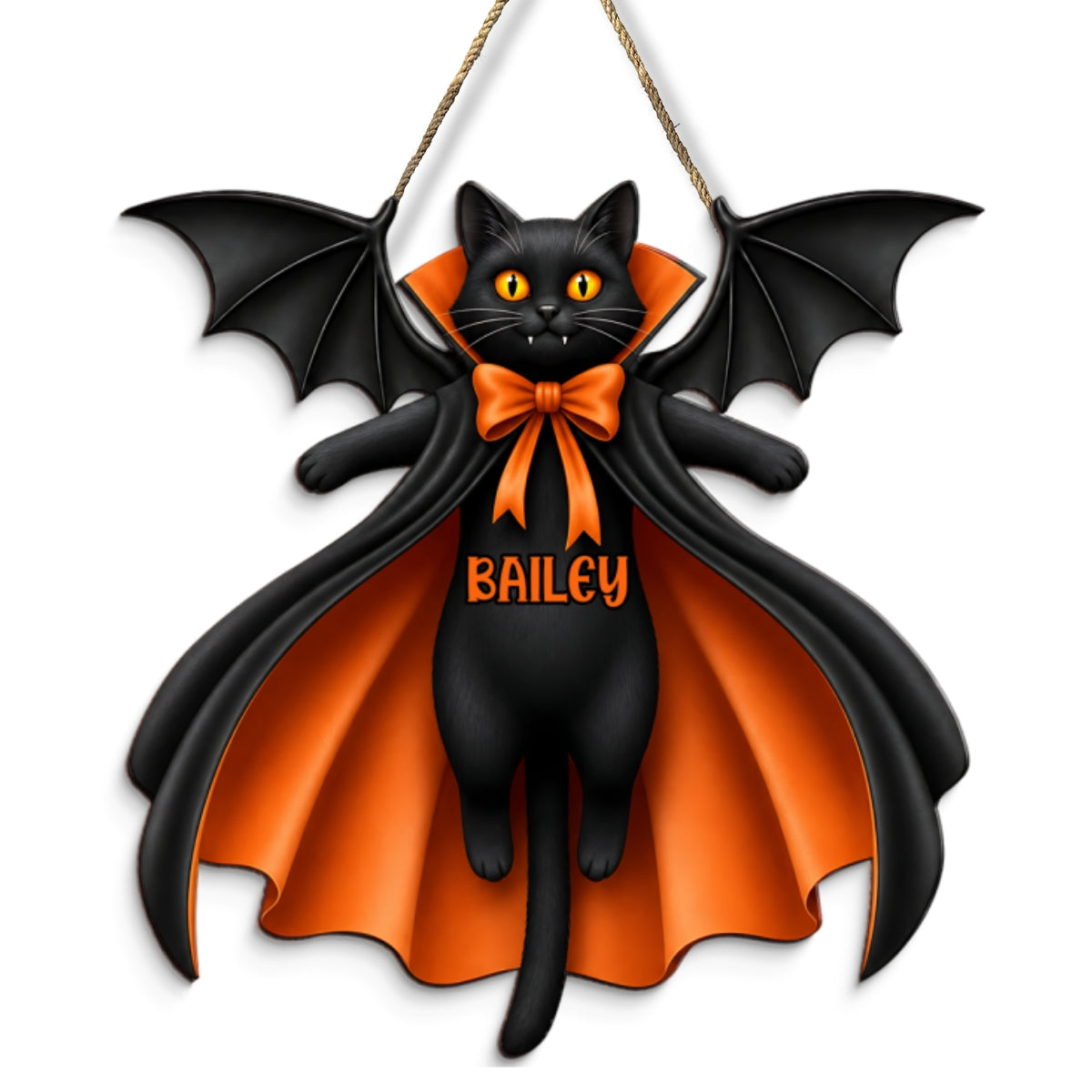 Halloween Cat Vampire - Personalized Wooden Door Sign - Summerween Decor for Cat Lovers