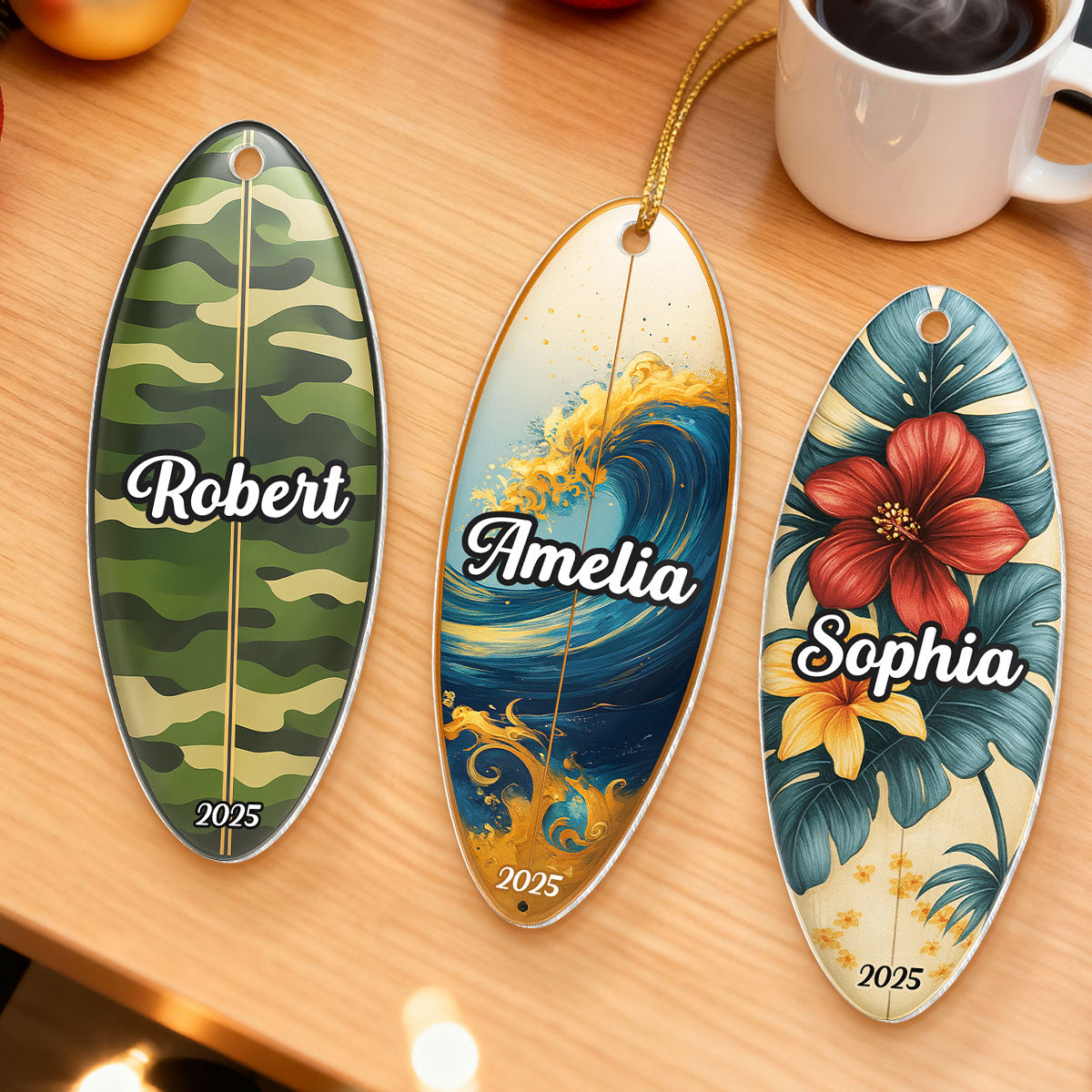 Custom Name Colorful Surfboard - Personalized Acrylic Ornament - Christmas Gift for Surfer
