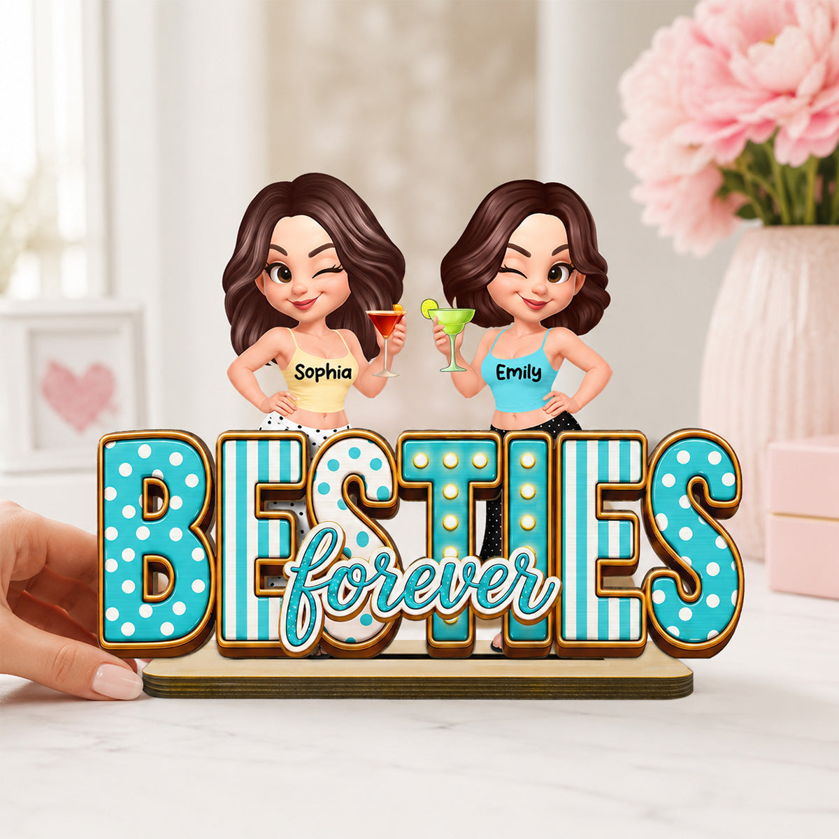 Besties Forever Trendy Girls - Personalized Wooden Plaque