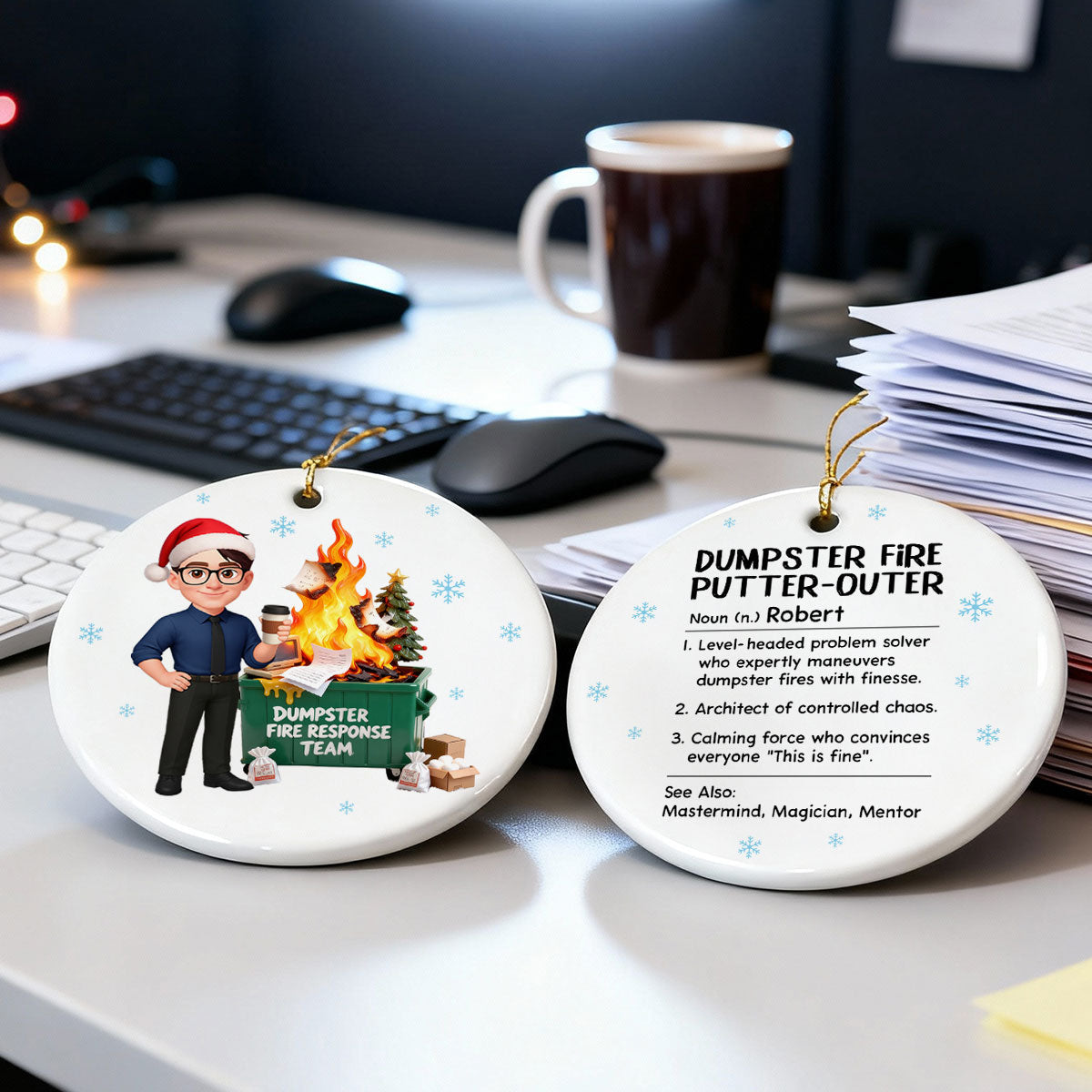Dumpster Fire Putter-Outer Definition - Personalized Ceramic Ornament - Funny Gift For Coworkers, Boss, Supervisor