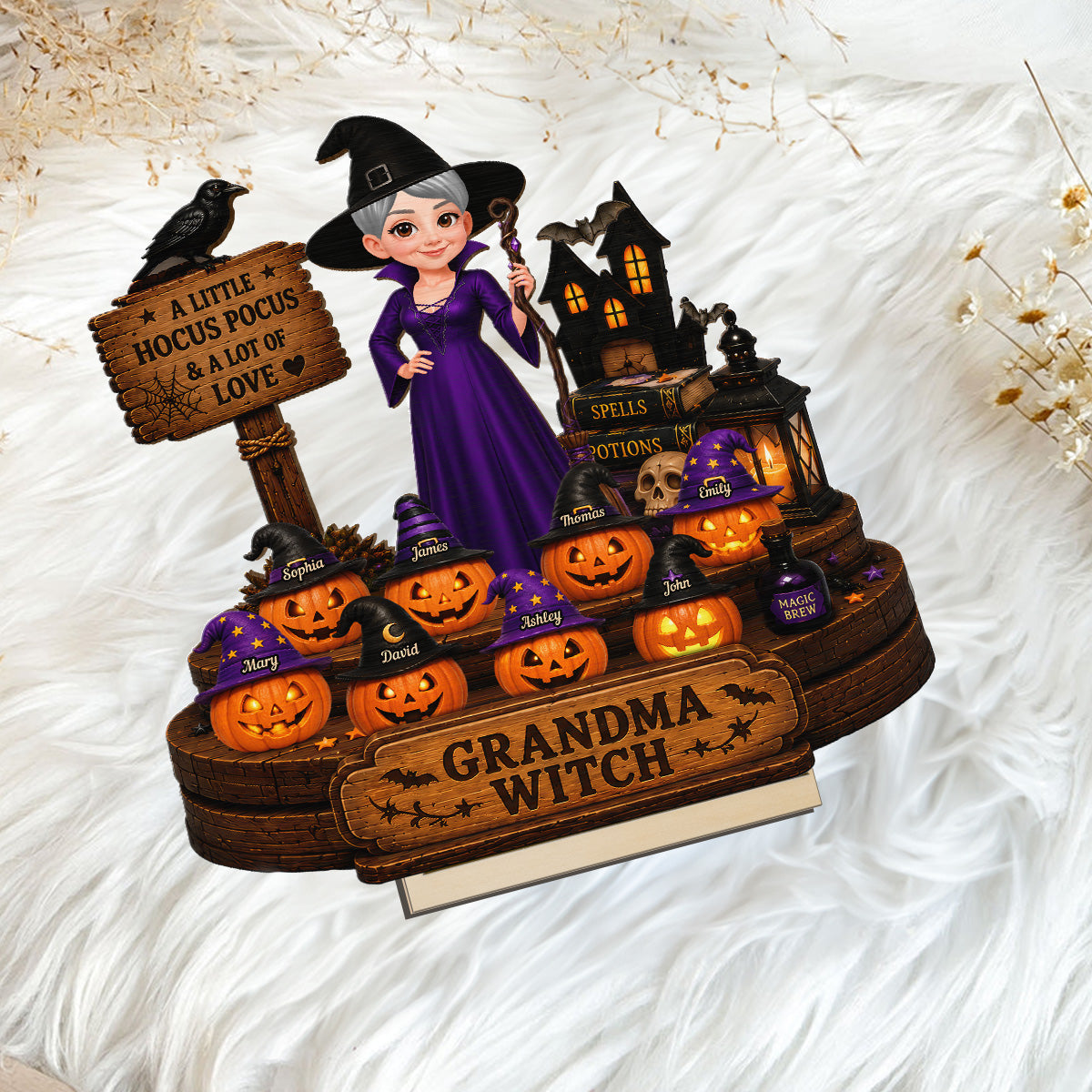 Halloween Grandma Little Pumpkin 2D Flat - Personalized Wooden Plaque