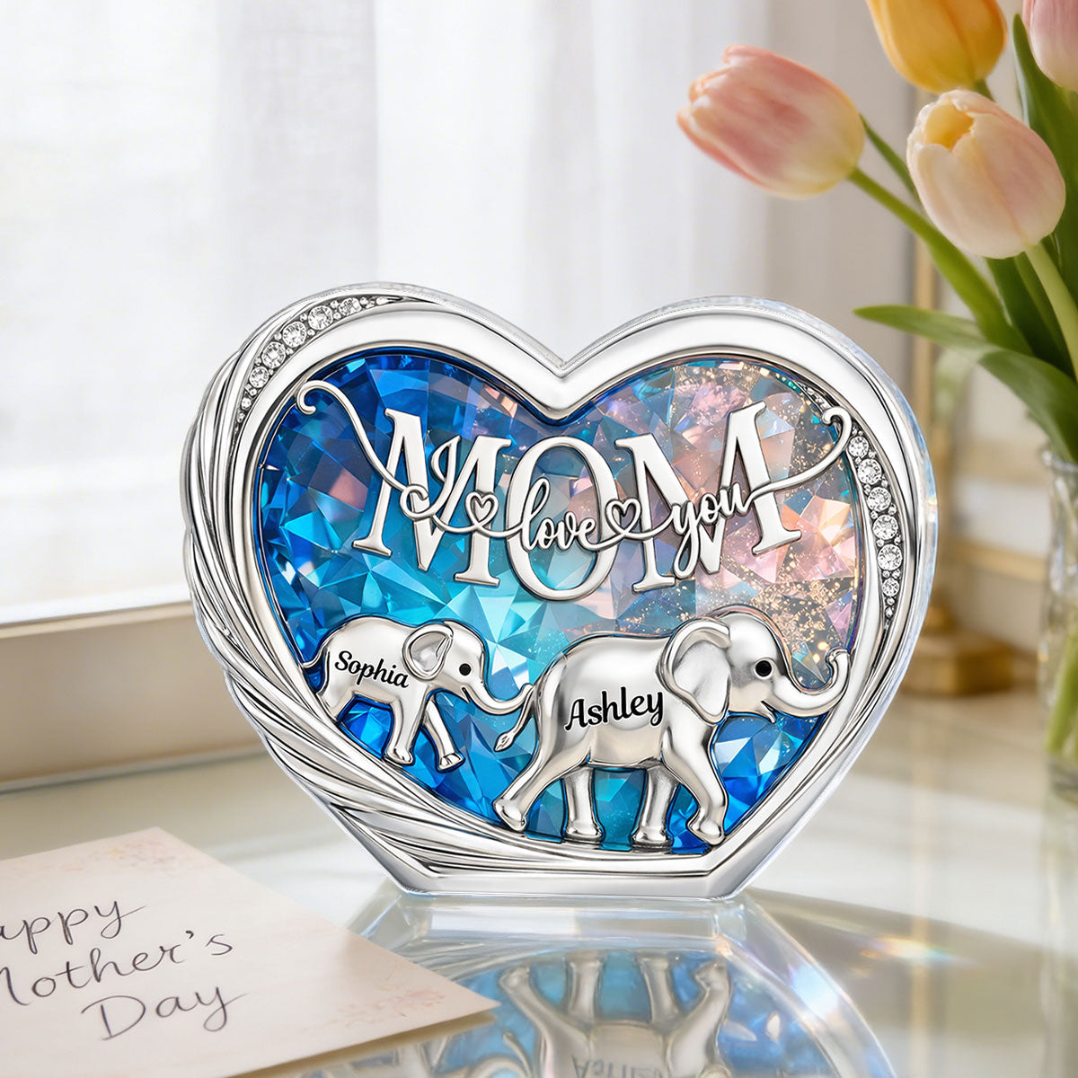 Mom We Love You Elephant Following - Personalized Acrylic Block Plaque - Heartfelt Mother's Day Gift for Mom