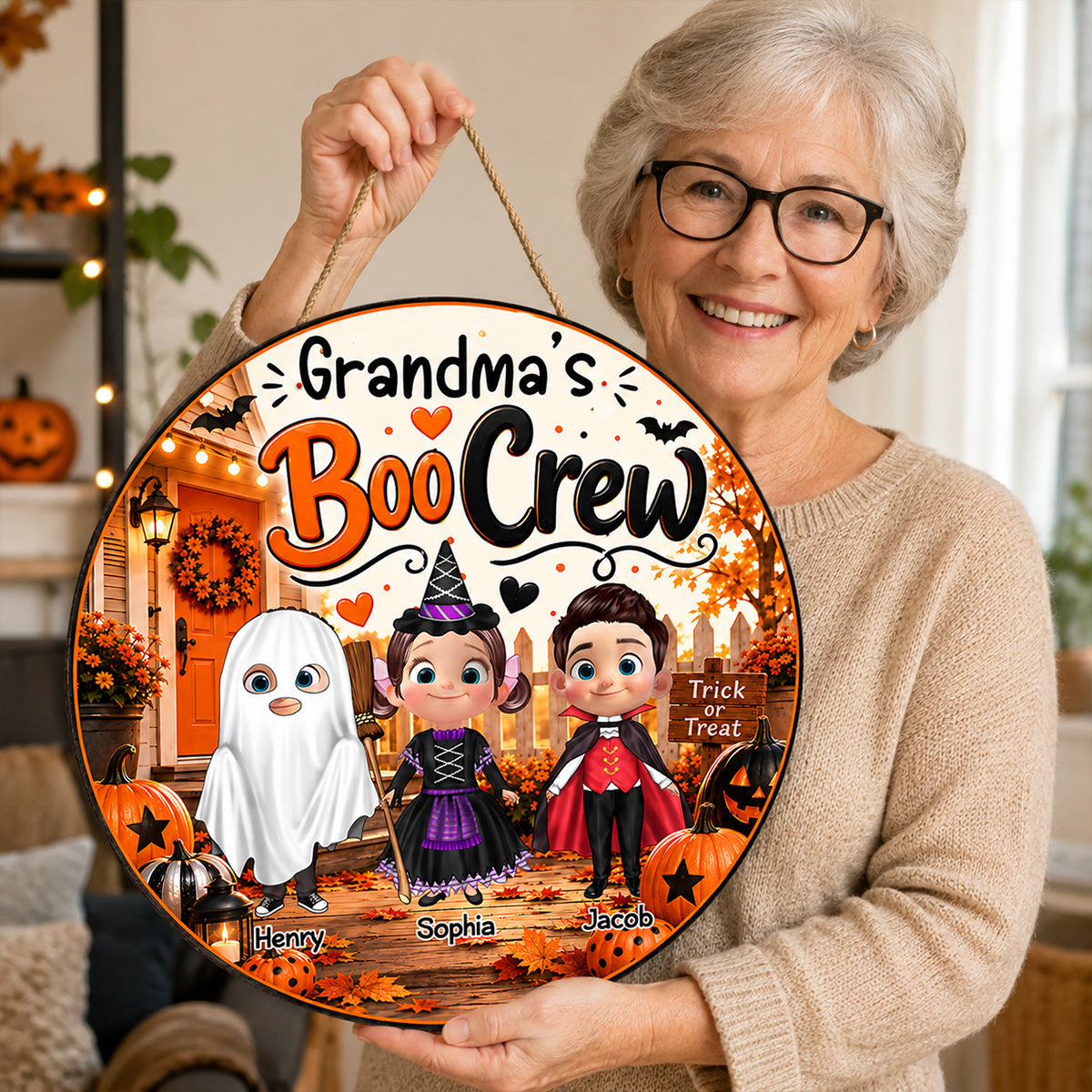 Grandma's Boo Crew - Personalized Door Sign - Halloween Decor for Grandma