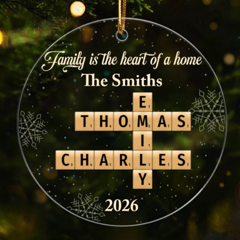 Family Is The Heart Of A Home Crossword Puzzle Art - Personalized Acrylic Ornament