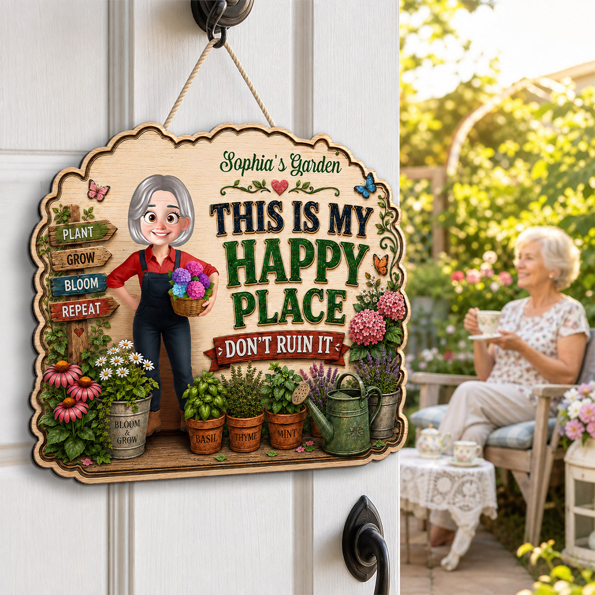 This Is My Happy Place Don't Ruin It Gardening Girl - Personalized Garden Wooden Sign - Home Garden Greenhouse Outdoor Decor