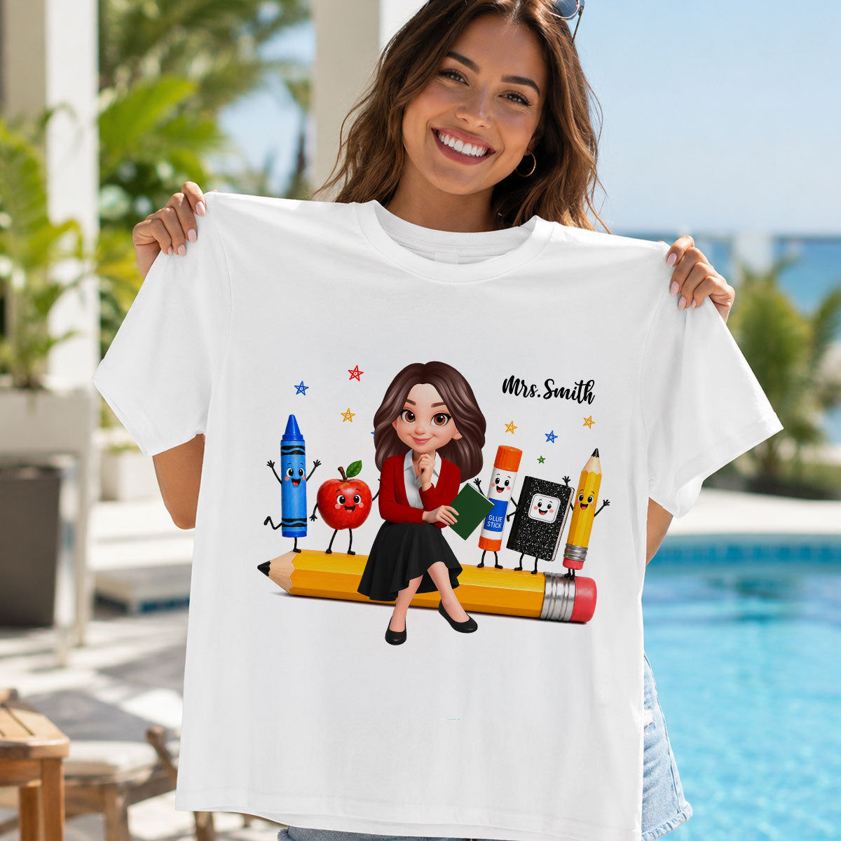 Funny Teacher Life Happy School Supplies Friends - Personalized Shirt - Back To School Gift For Teacher