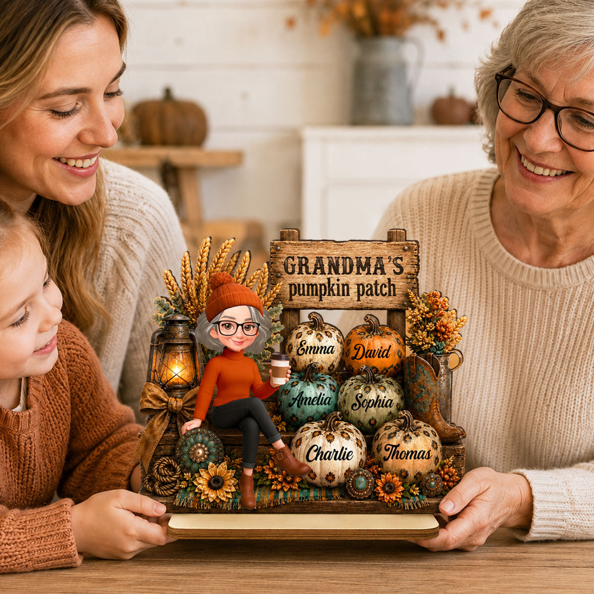 Grandma Pumpkin Patch Western Fall Vibe - Personalized 2-Layered Wooden Plaque - Fall Gift for Grandma