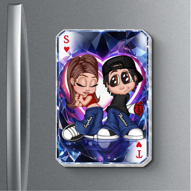Y2K Couple King Queen Card - Personalized Acrylic Fridge Magnet - Heartfelt Valentine's Day Gift for Her, for Him