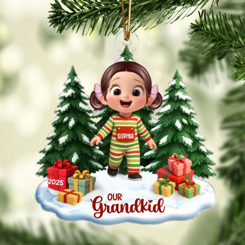 Cute Cartoon Grandkids - Personalized Acrylic Ornament - Christmas Gift for Grandma, Grandpa, Grandparents