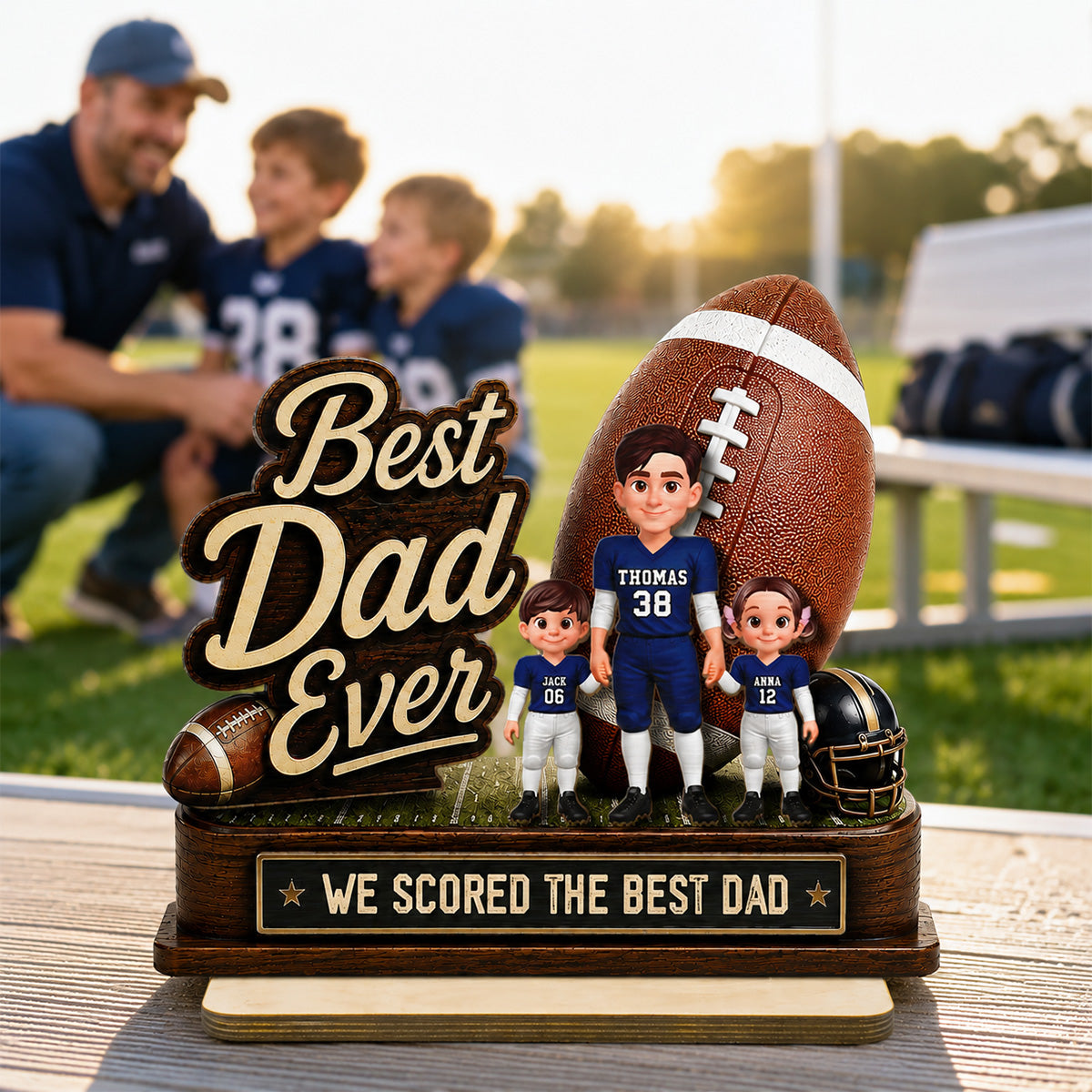 We Scored The Best Dad American Football Dad & Kids - Personalized 2-Layered Wooden Plaque -  Gift For American Football Dad