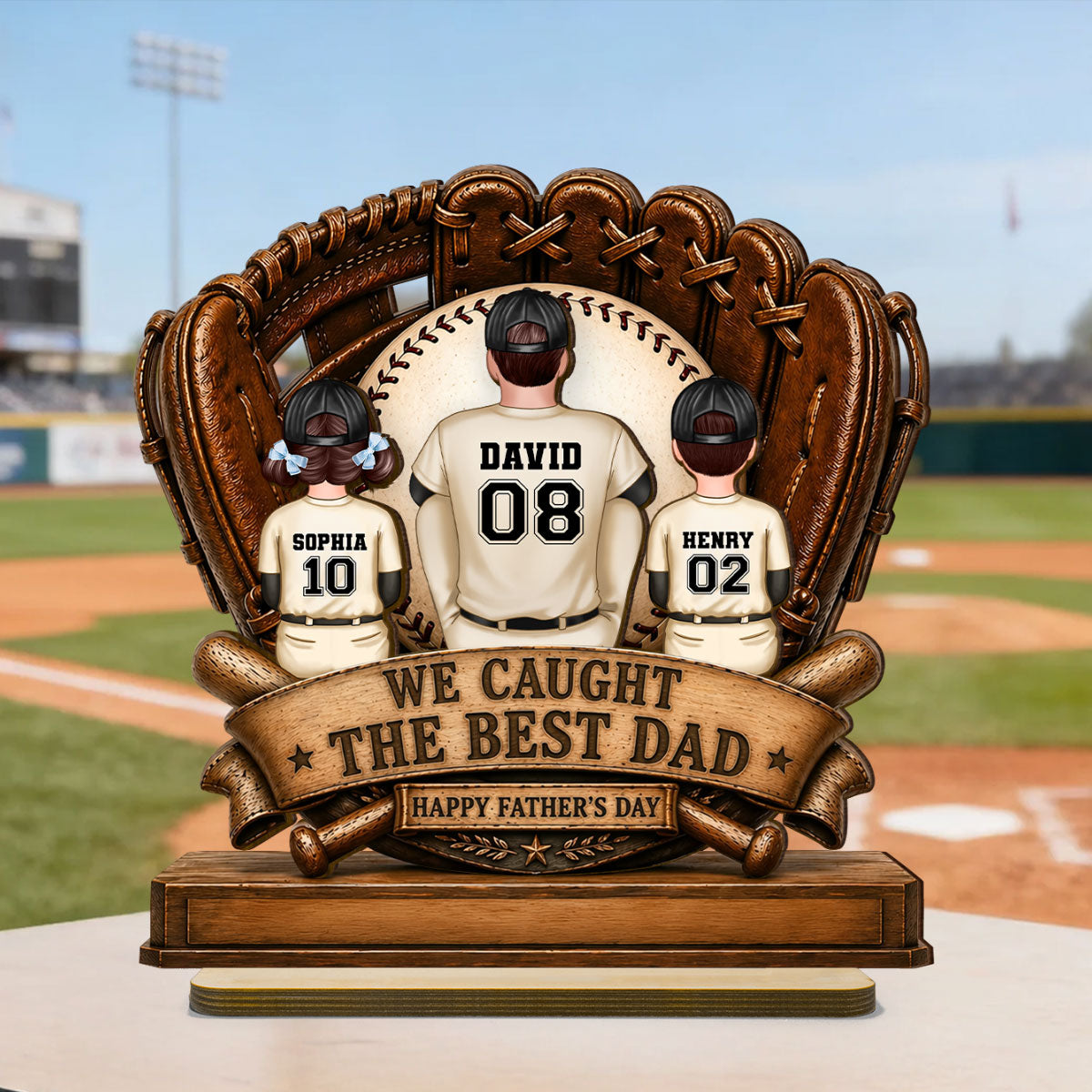 We Caught the Best Dad Fathers & Children Sitting - Personalized 2-Layered Wooden Plaque -  Gift for Husband, Dad